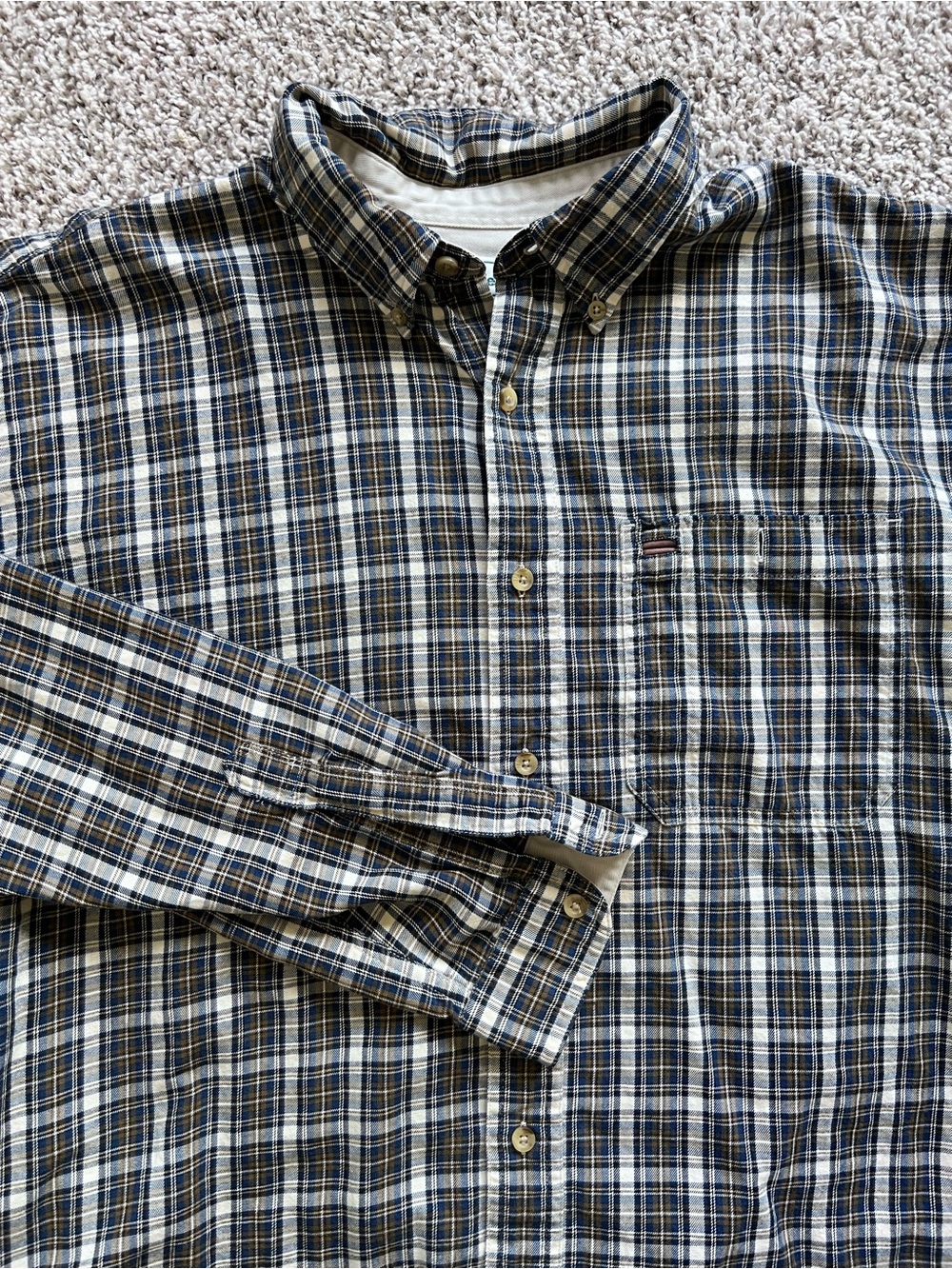 Vintage men's LL Bean 100% cotton brown plaid button down - size large tall